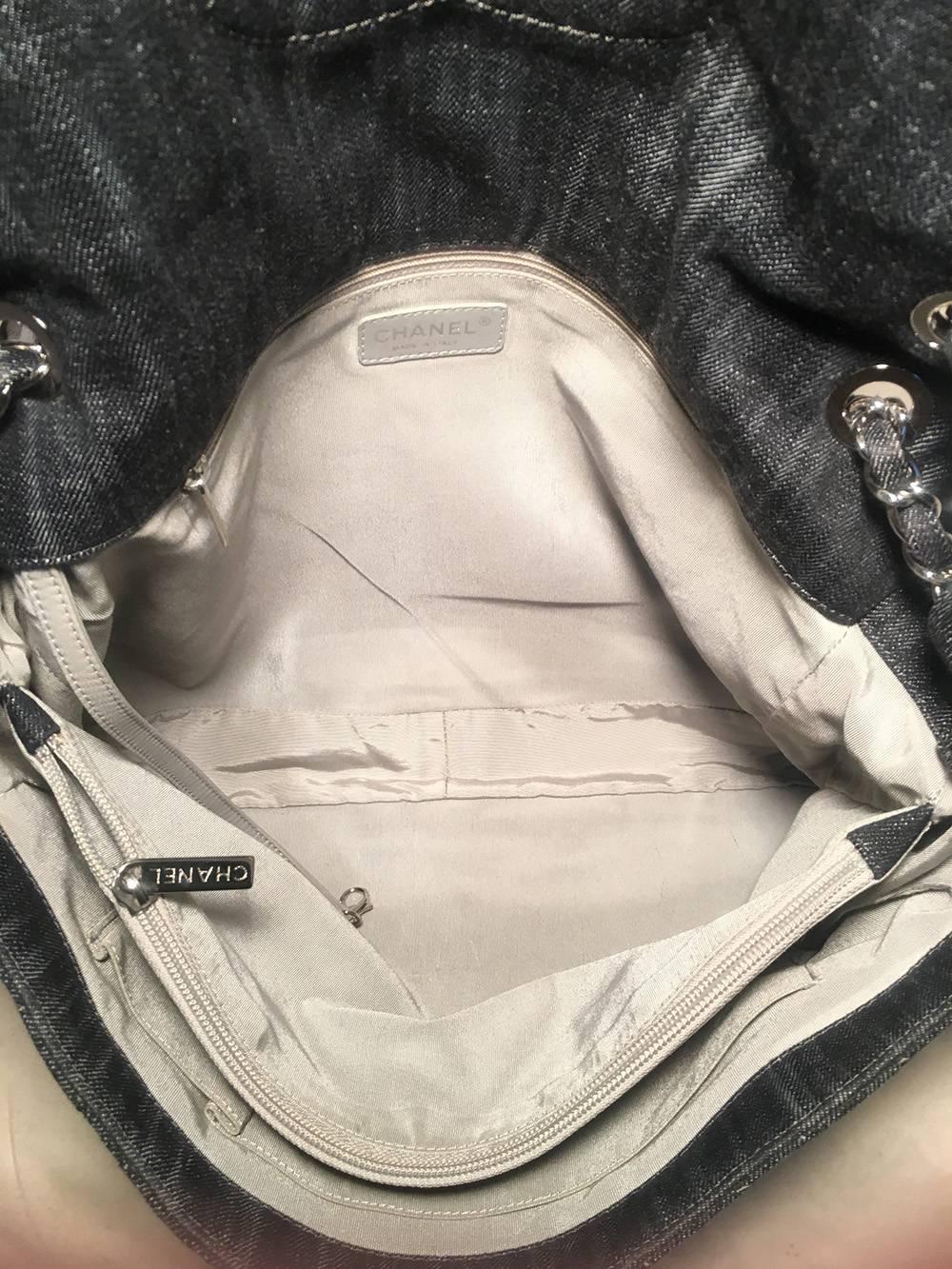 Black Chanel Denim Quilted XL Classic Messenger Flap Shoulder Bag Tote