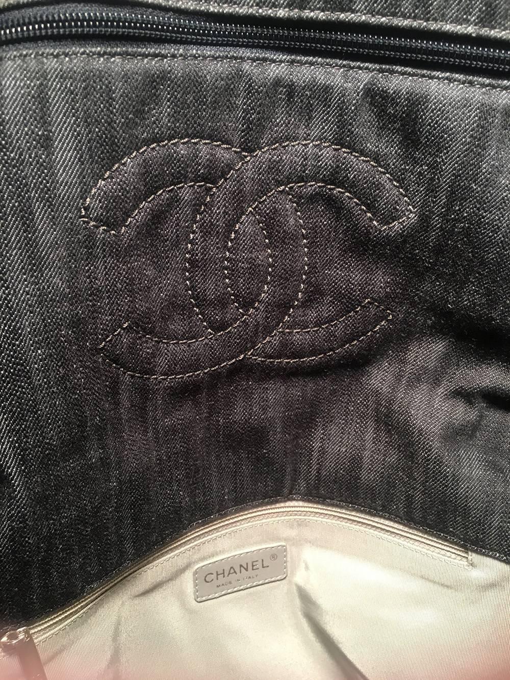 Chanel Denim Quilted XL Classic Messenger Flap Shoulder Bag Tote 1