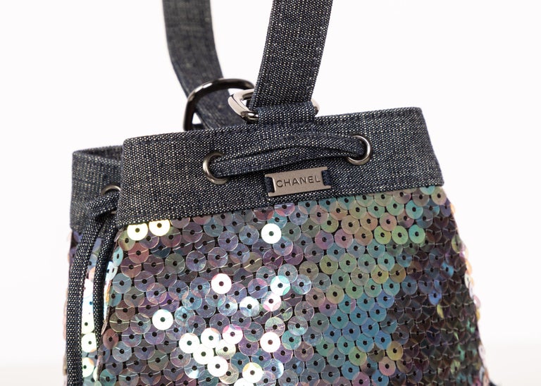 Chanel Denim Sequin Mini Bucket Bag at 1stDibs