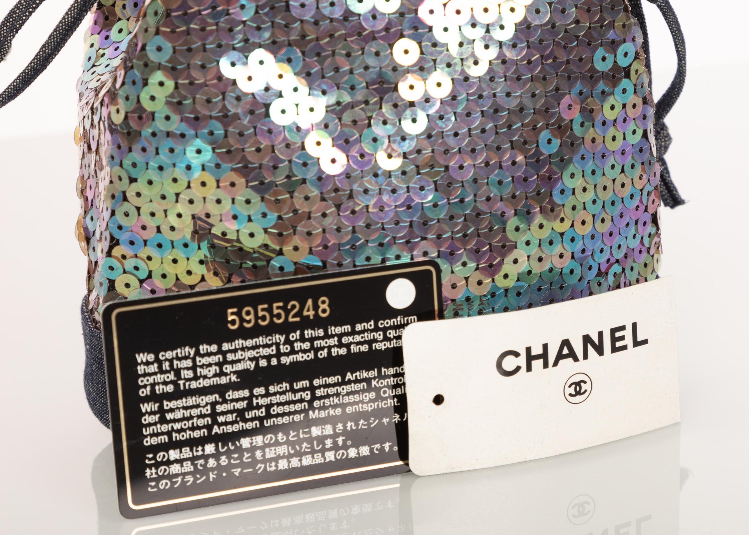 Women's Chanel Denim Sequin Mini Bucket Bag
