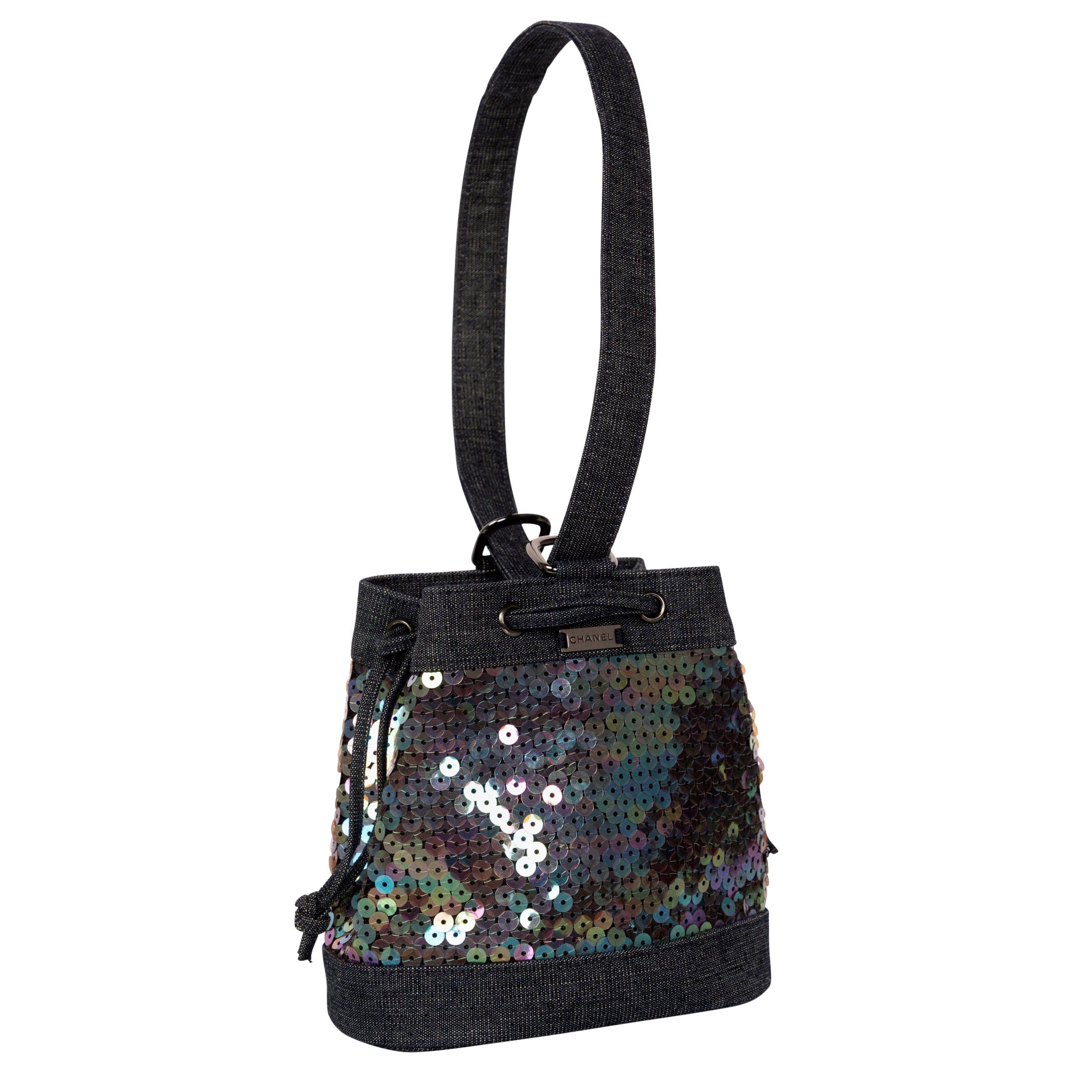 Chanel Denim Sequin Mini Bucket Bag at 1stDibs