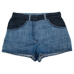 Chanel Denim Shorts with Striped Tulle Overlay - Size US 4