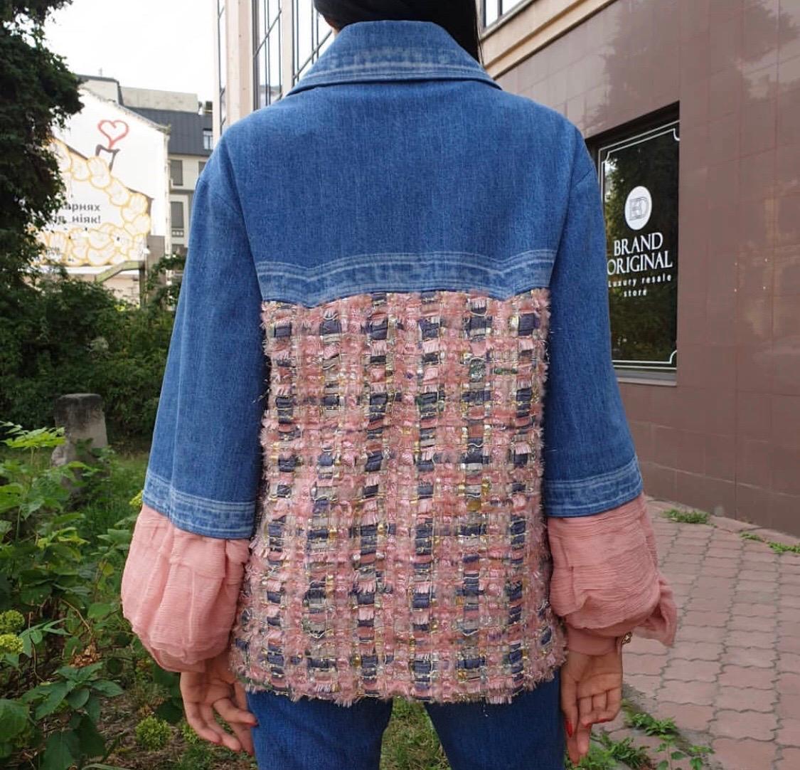 Chanel Denim Tweed Chiffon 2016 Jacket For Sale 4