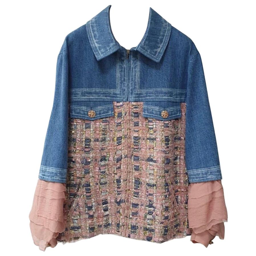 $5,495 CHANEL 16P Camellia Denim Puff-Sleeve JACKET * FR 40 / US 6 *  PRISTINE