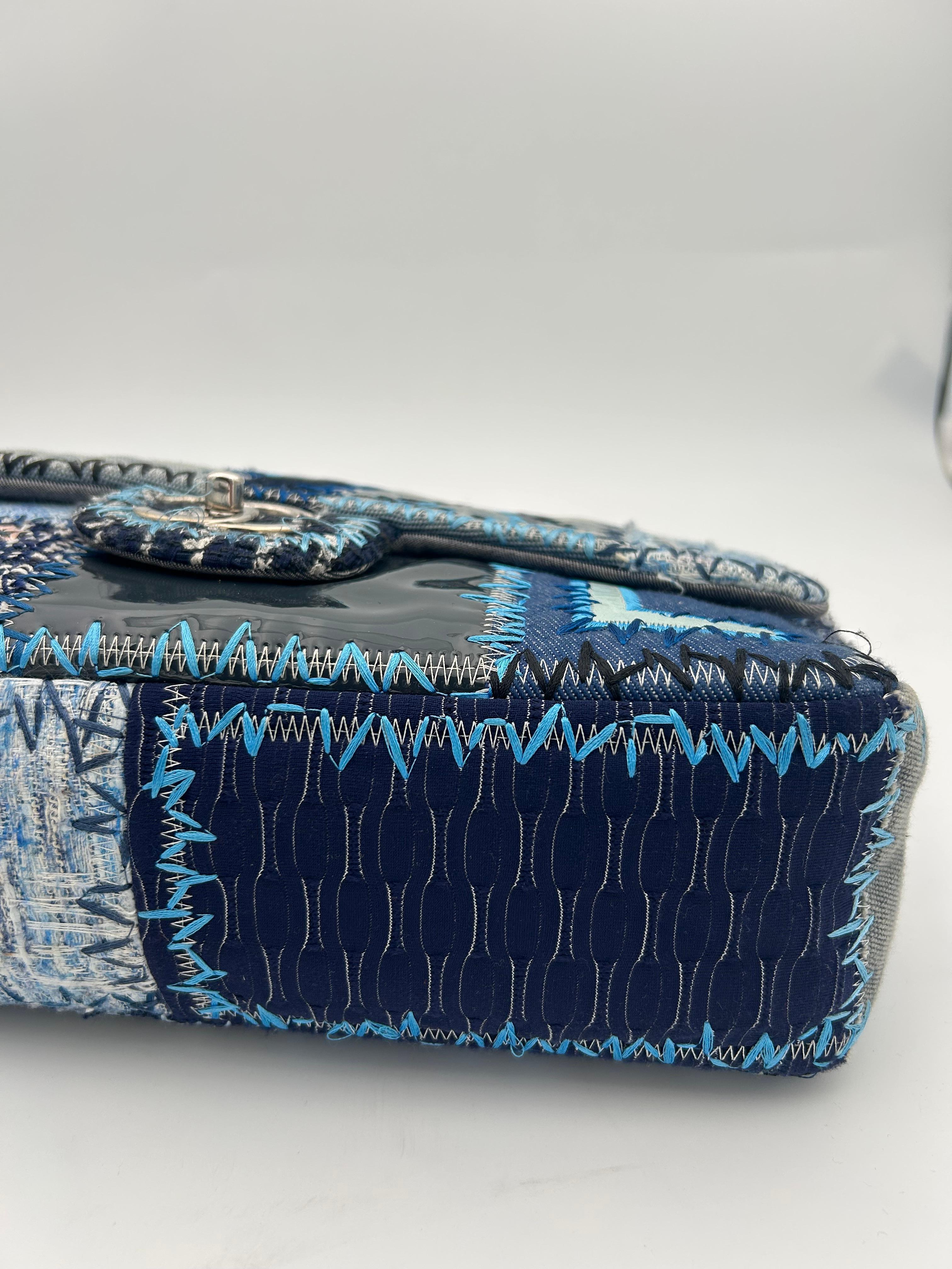 Chanel Denim/Tweed Patchwork Jumbo Bag 2015-2016 For Sale 5