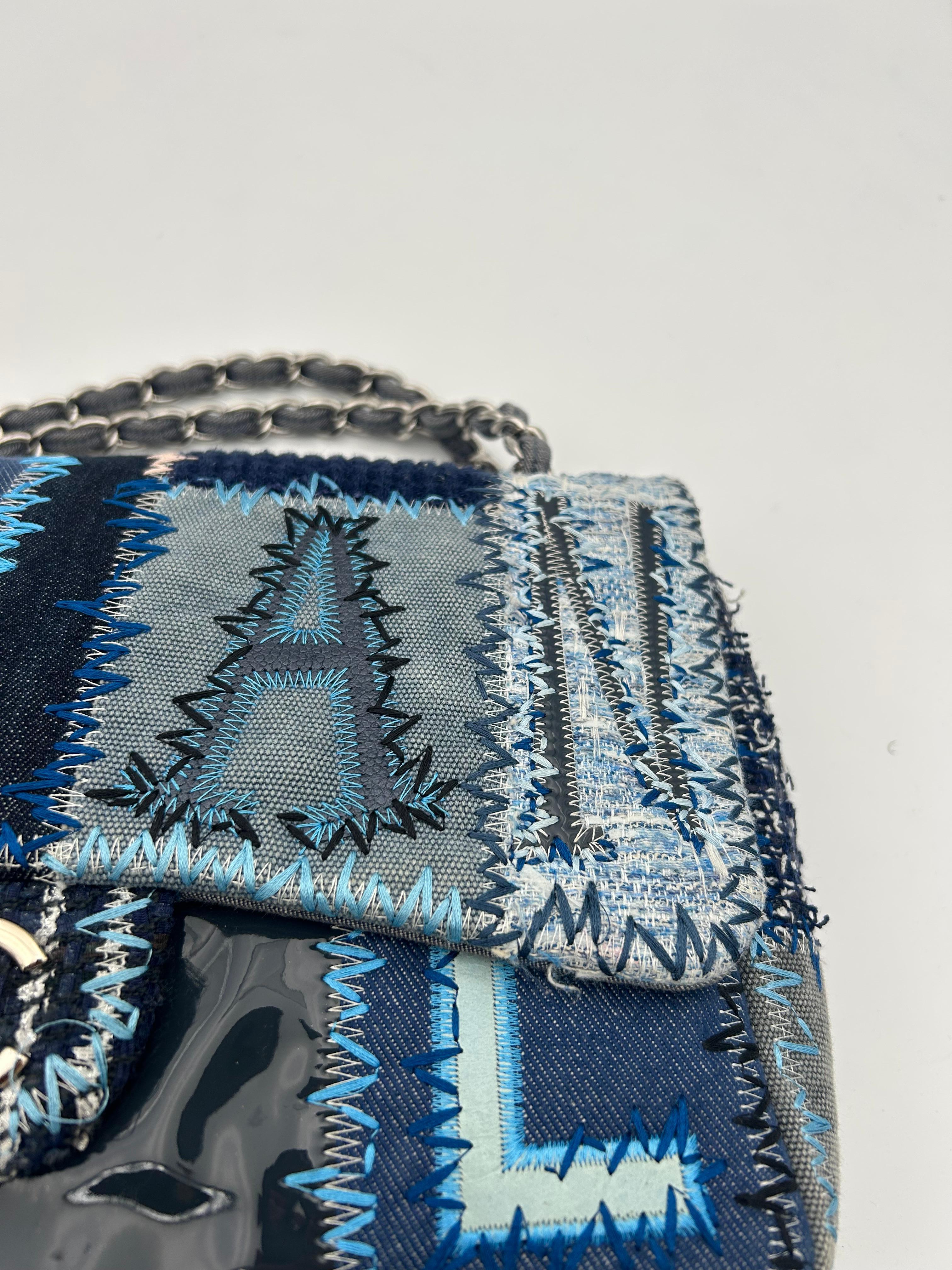 Chanel Denim/Tweed Patchwork Jumbo Bag 2015-2016 For Sale 6