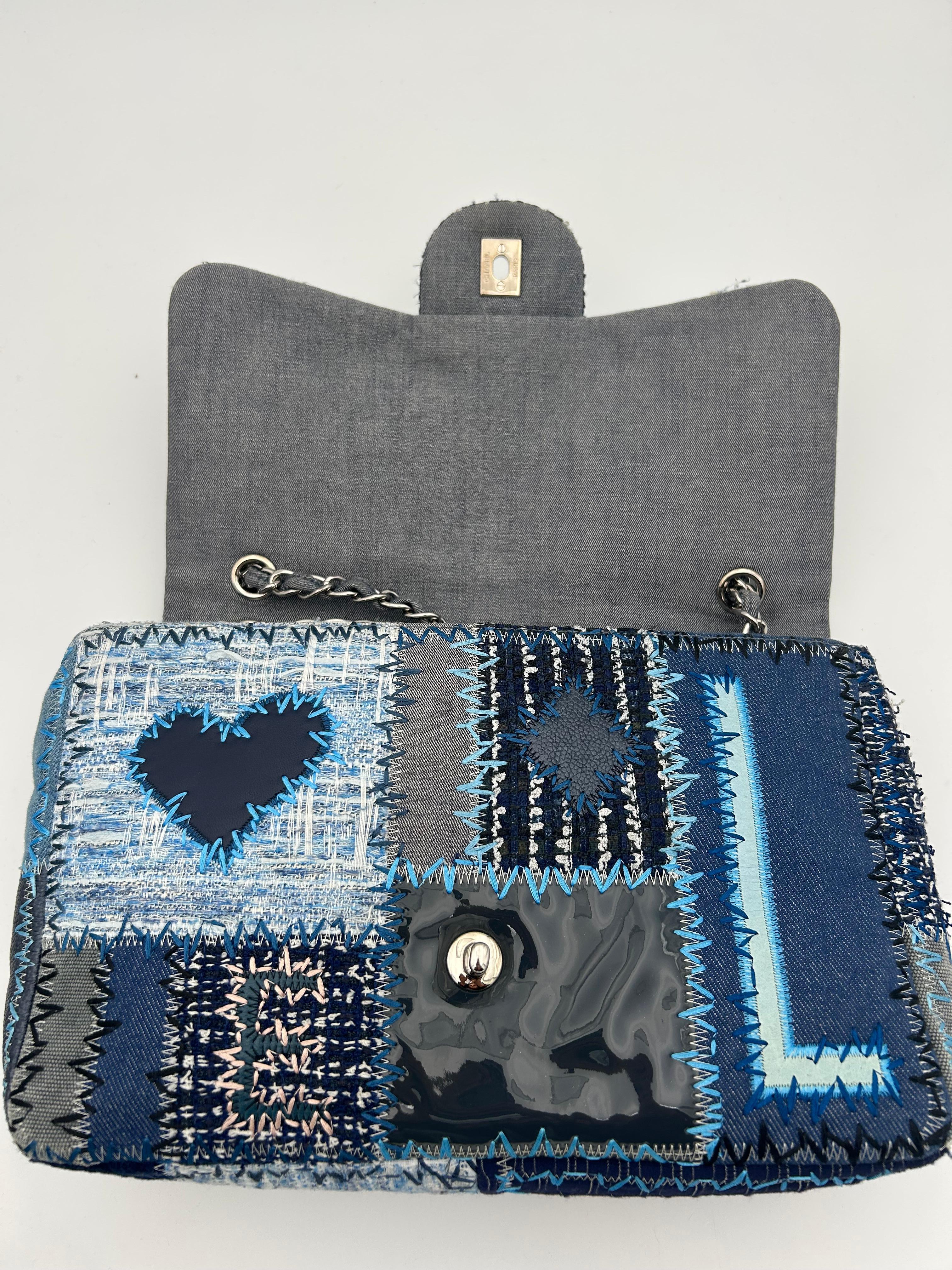 Chanel Denim/Tweed Patchwork Jumbo Bag 2015-2016 For Sale 7