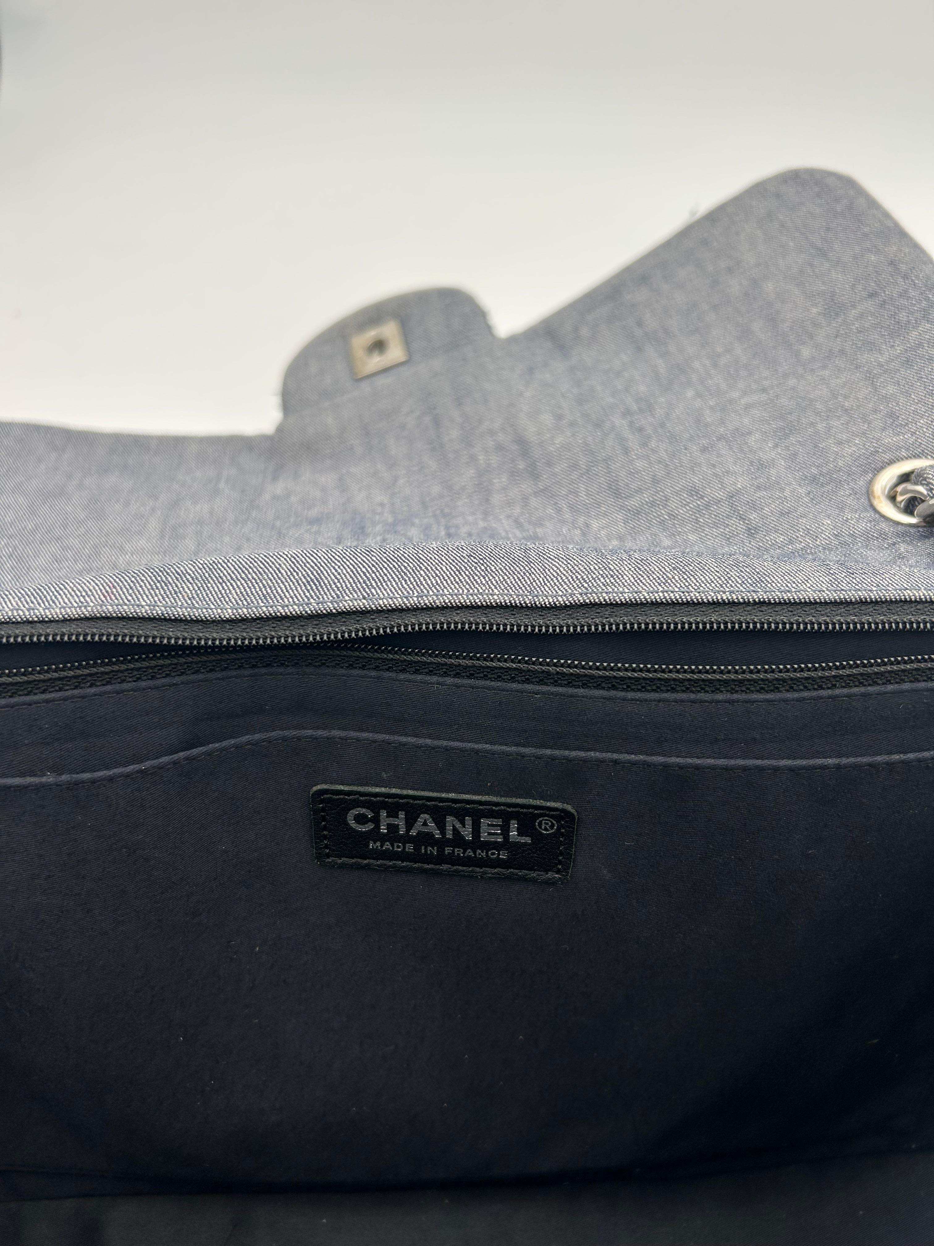 Chanel Denim/Tweed Patchwork Jumbo Bag 2015-2016 For Sale 10
