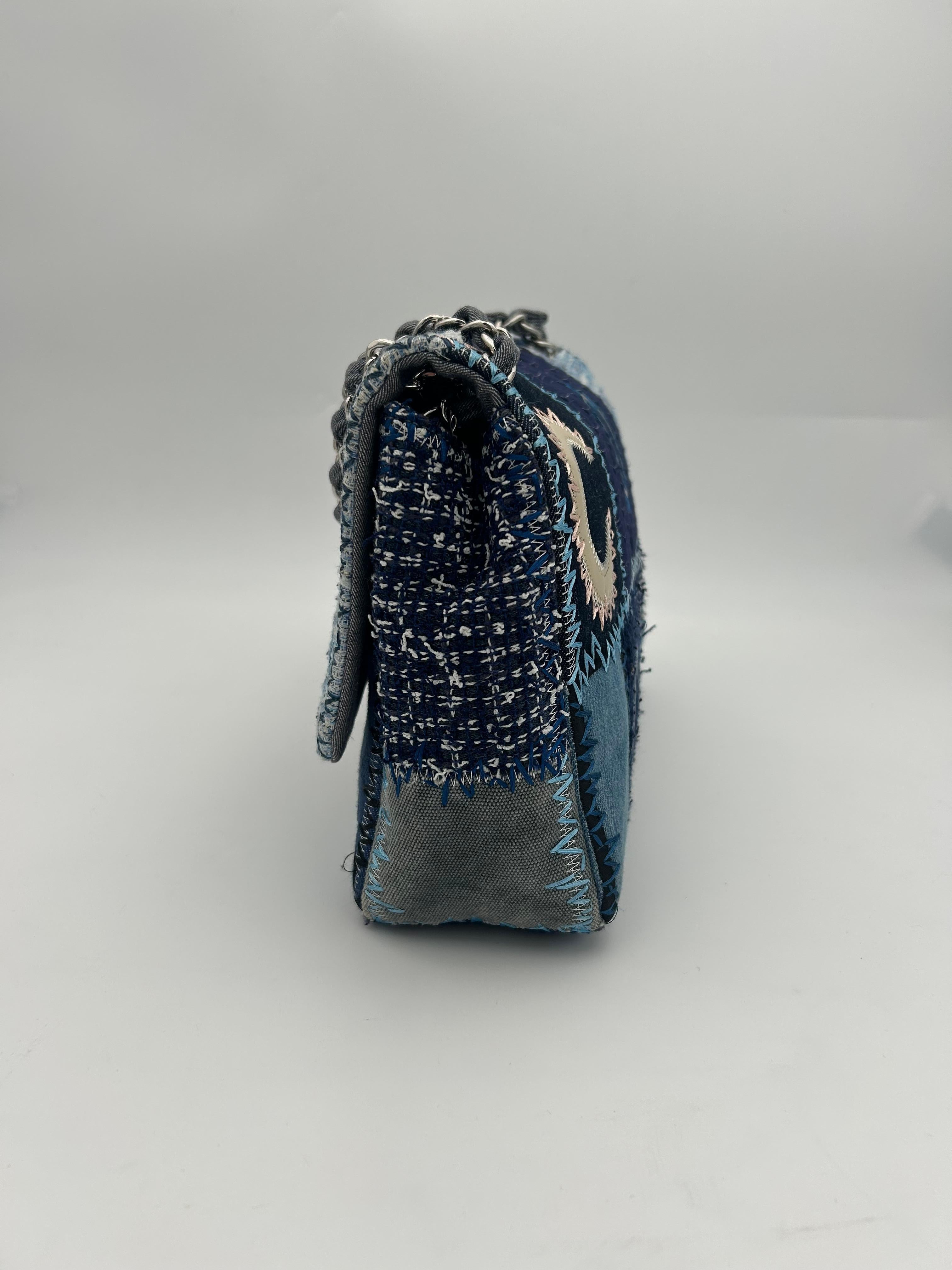 Black Chanel Denim/Tweed Patchwork Jumbo Bag 2015-2016 For Sale