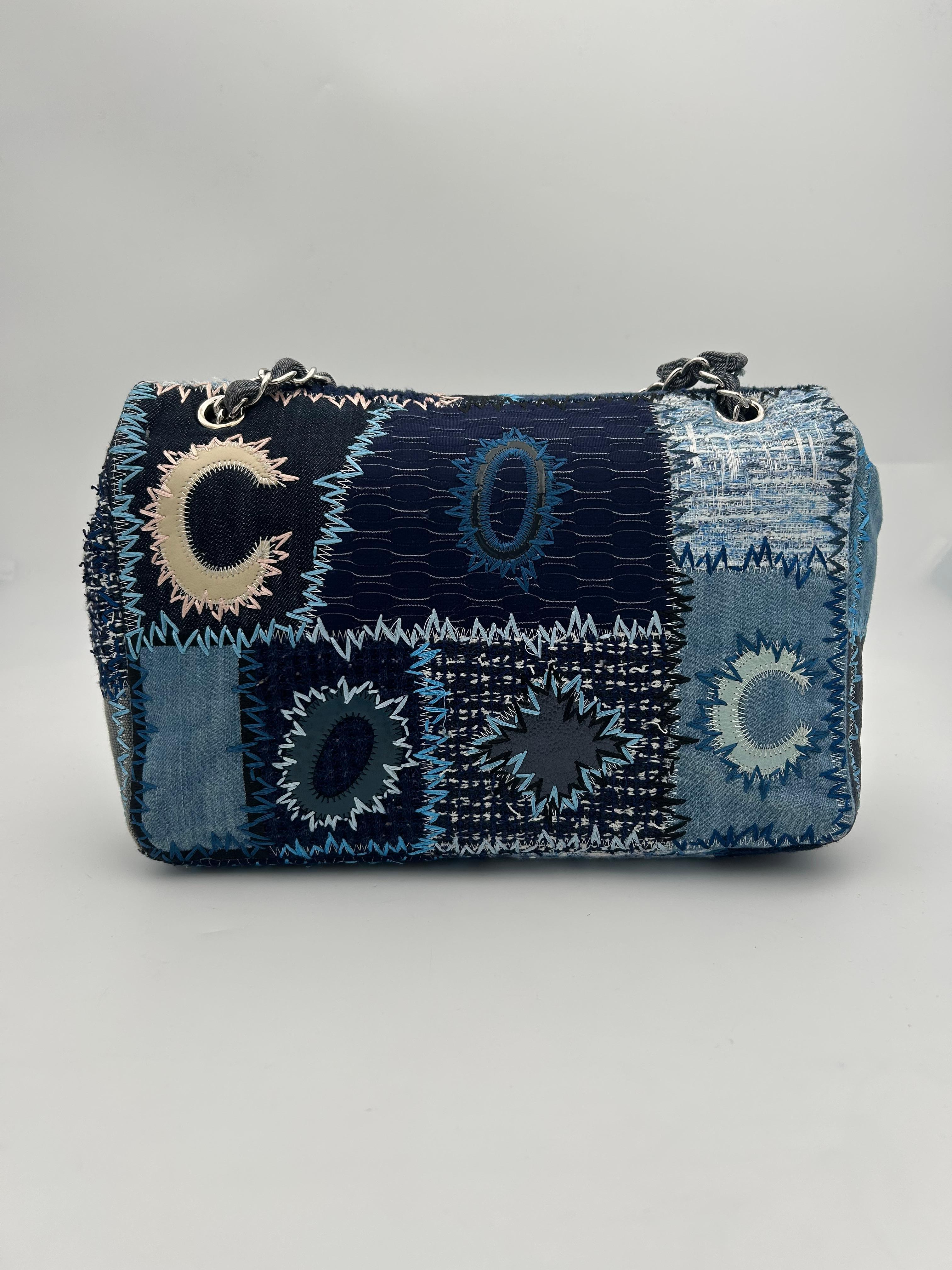 Chanel Denim/Tweed Patchwork Jumbo Bag 2015-2016 In Good Condition For Sale In Palm Beach, FL