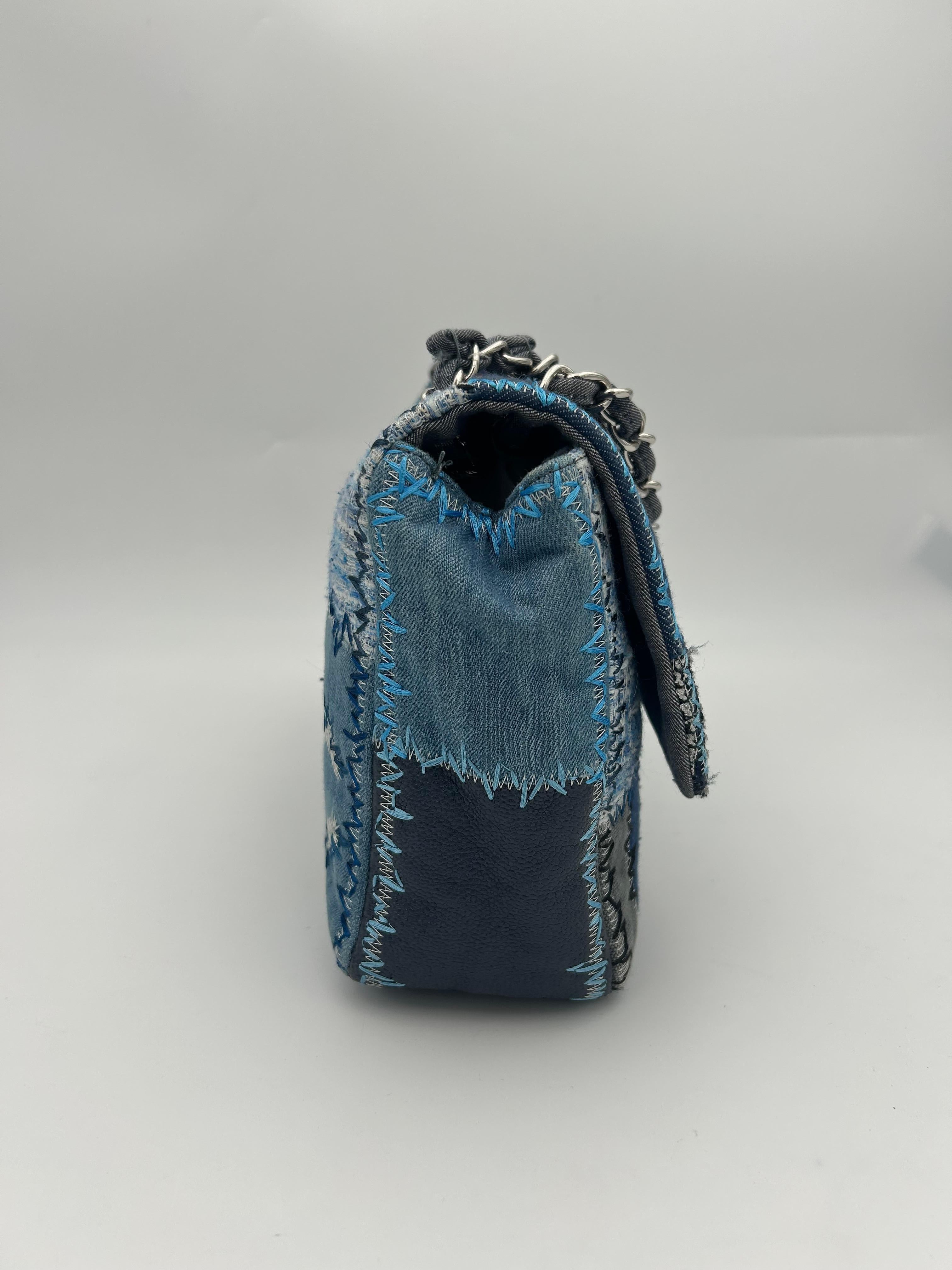 Women's or Men's Chanel Denim/Tweed Patchwork Jumbo Bag 2015-2016 For Sale