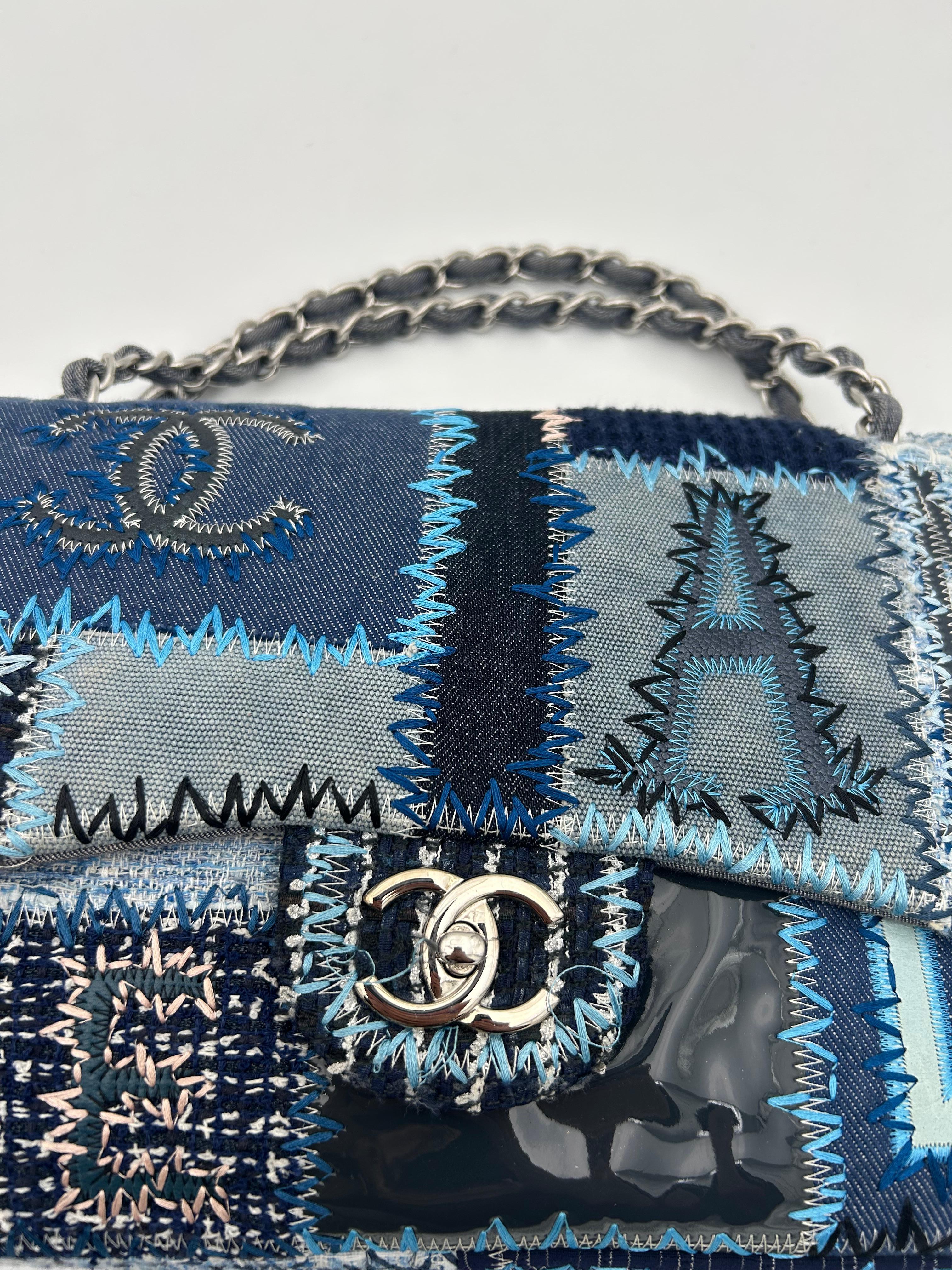 Chanel Denim/Tweed Patchwork Jumbo Bag 2015-2016 For Sale 1