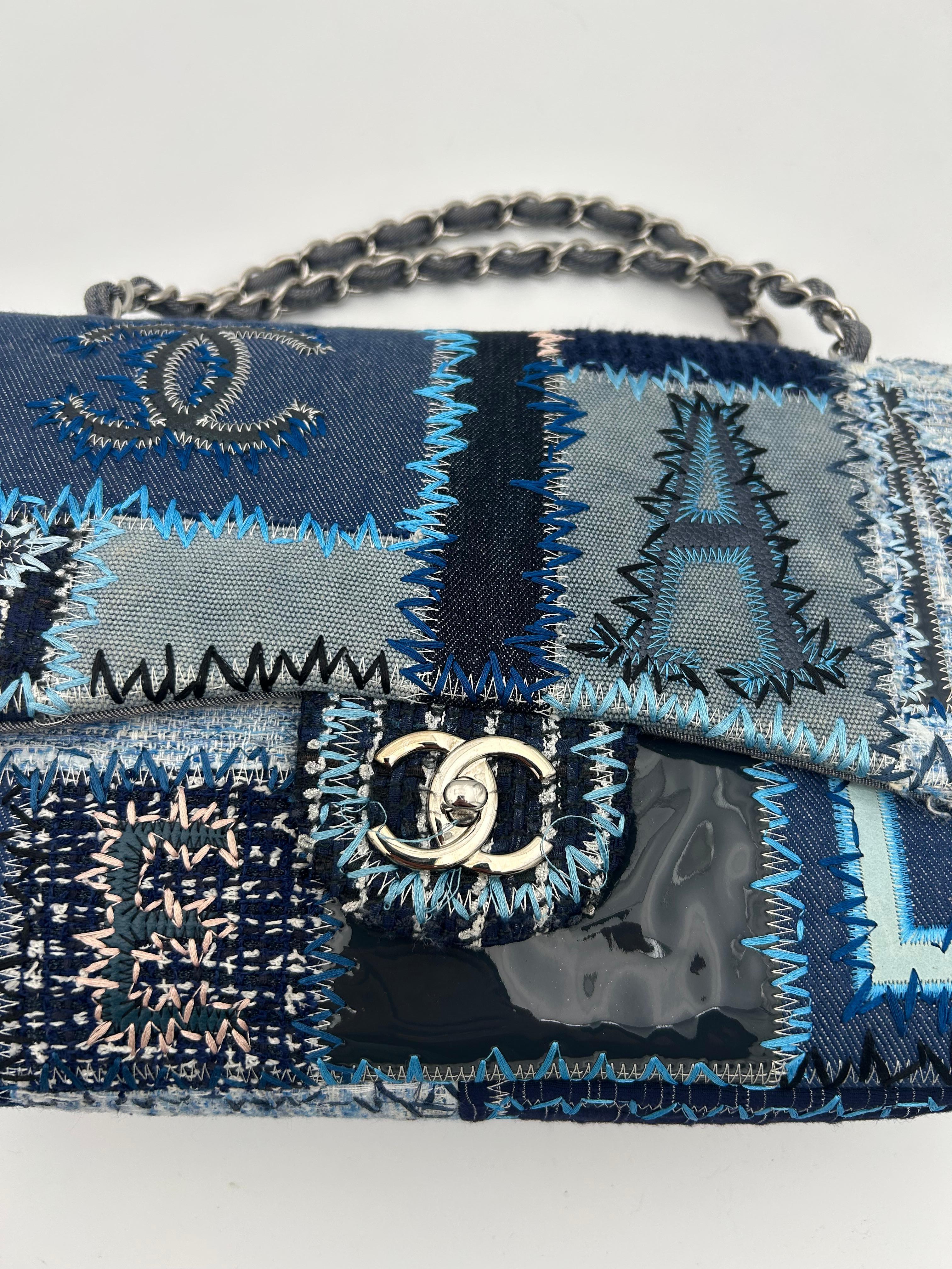 Chanel Denim/Tweed Patchwork Jumbo Bag 2015-2016 For Sale 2