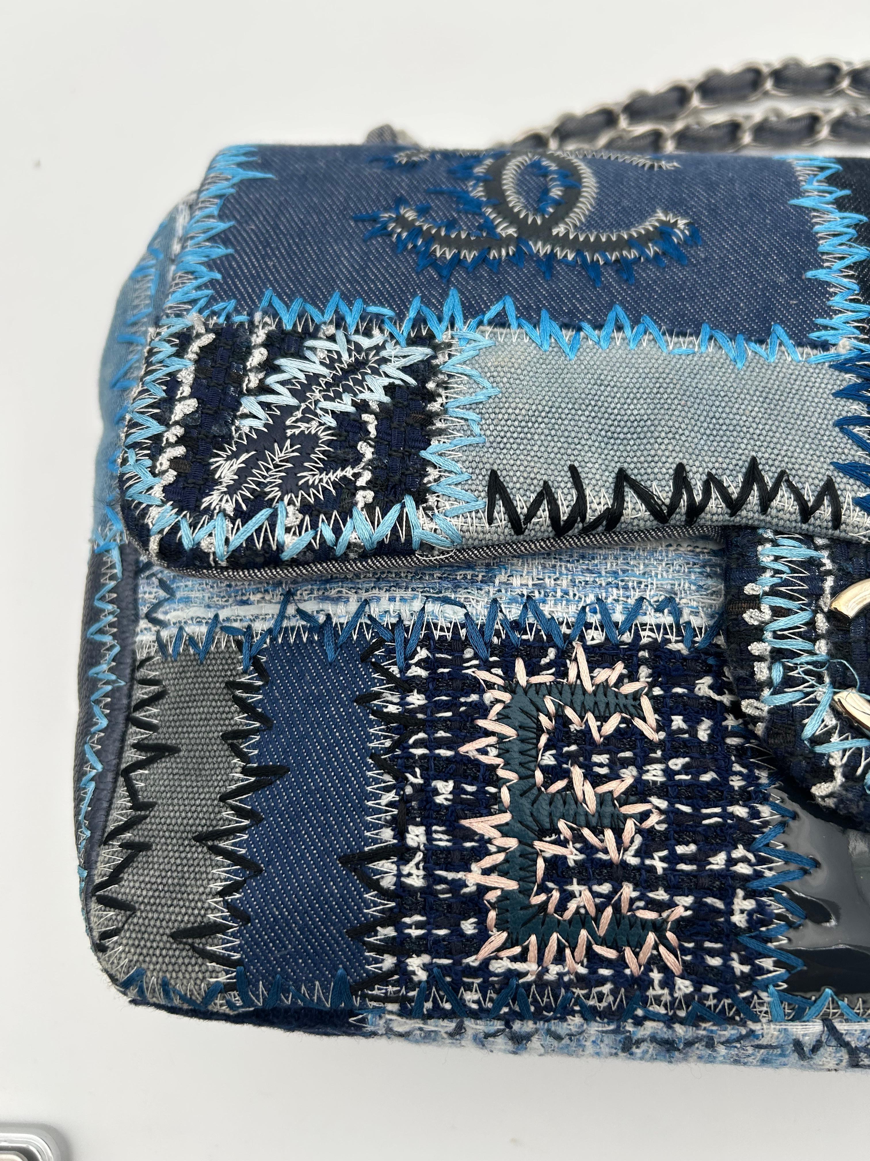 Chanel Denim/Tweed Patchwork Jumbo Bag 2015-2016 For Sale 3