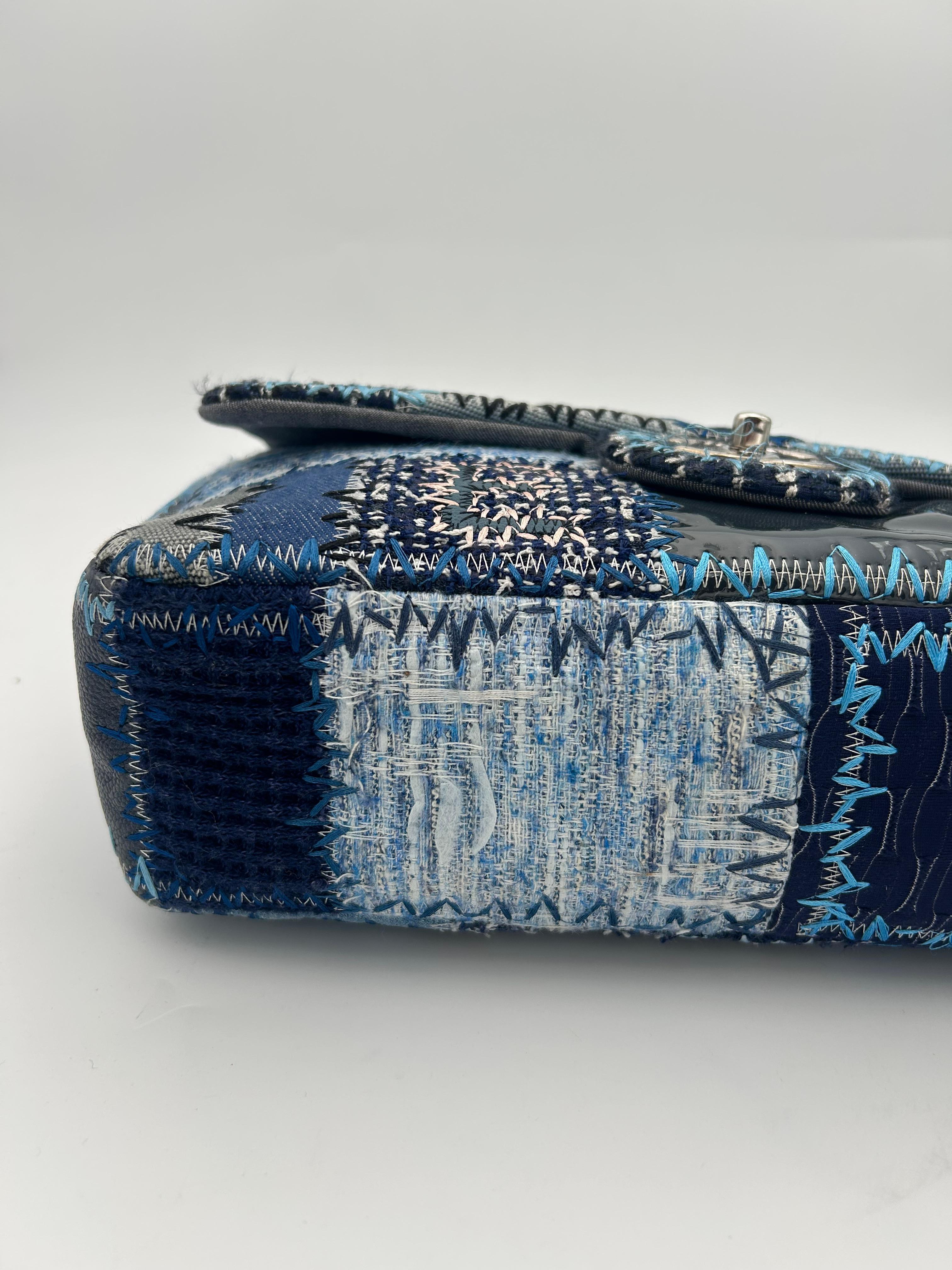 Chanel Denim/Tweed Patchwork Jumbo Bag 2015-2016 For Sale 4