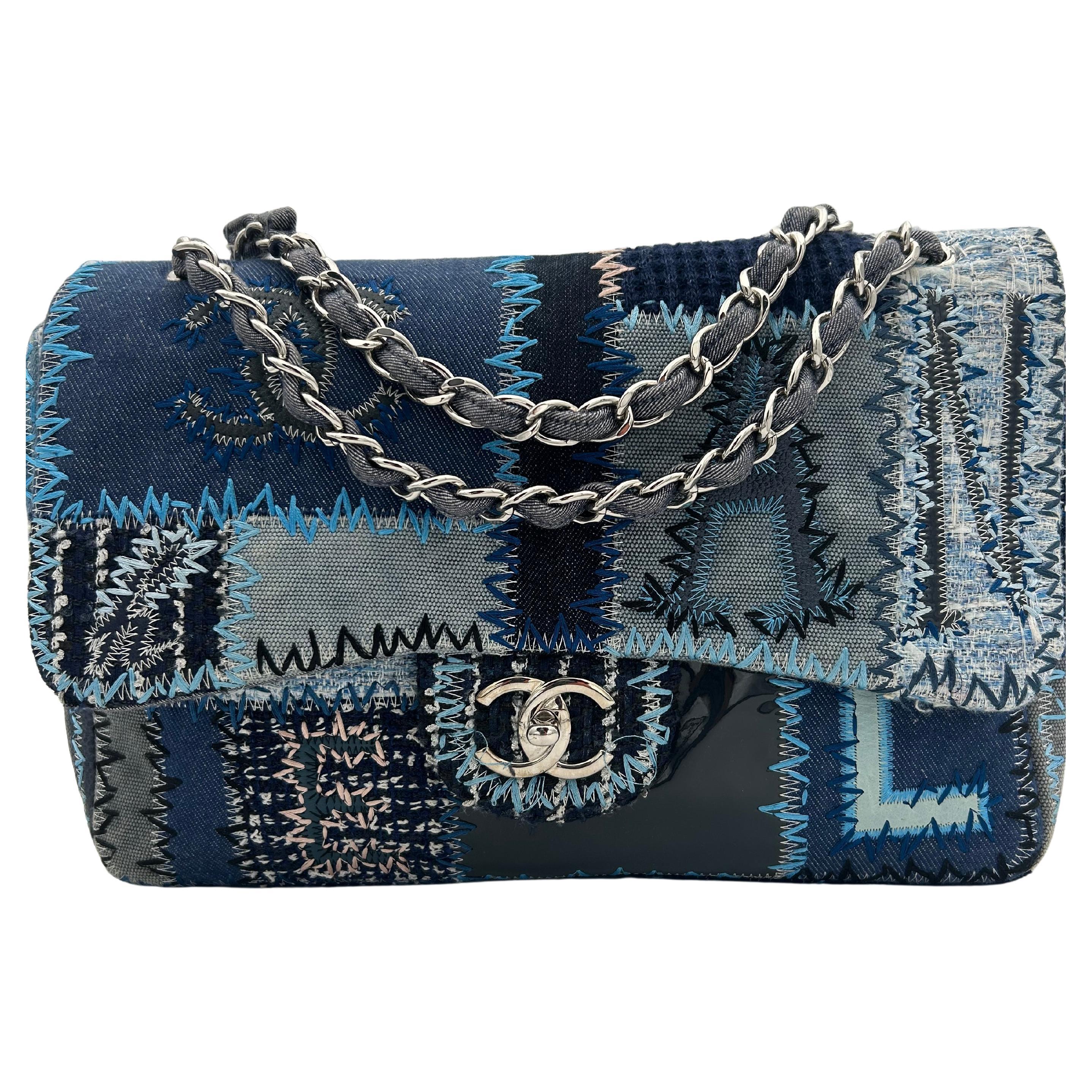 Chanel Denim/Tweed Patchwork Jumbo Bag 2015-2016 For Sale