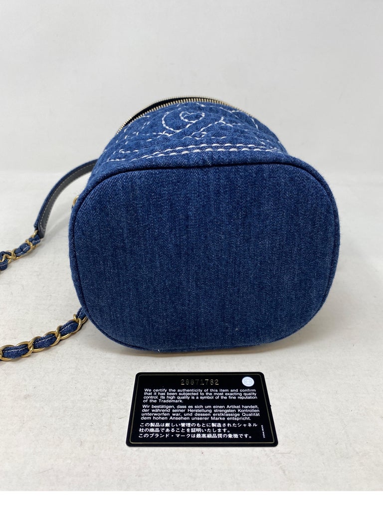 Chanel Drawstring Bucket Cruise 2015 Tweed Fringe & Lambskin Mini Blue  Denim Bag