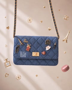 CHANEL Denim Wallet on Chain with Lucky Charms 2.55 Turnlock