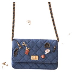 CHANEL Denim Wallet on Chain with Lucky Charms 2.55 Turnlock