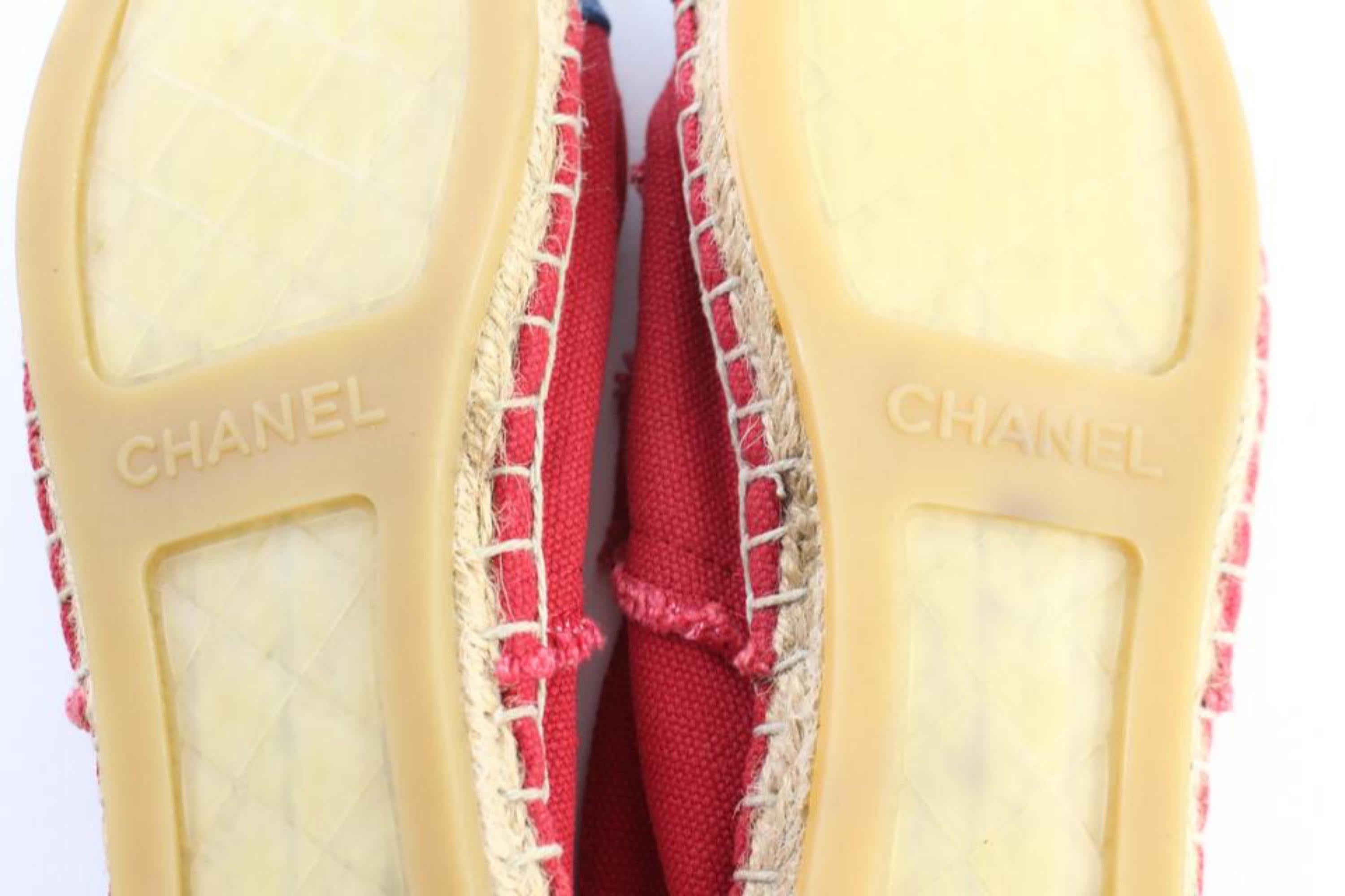 Chanel Denim X Red Logo Espadrilles 47cr0627 Flats For Sale 6