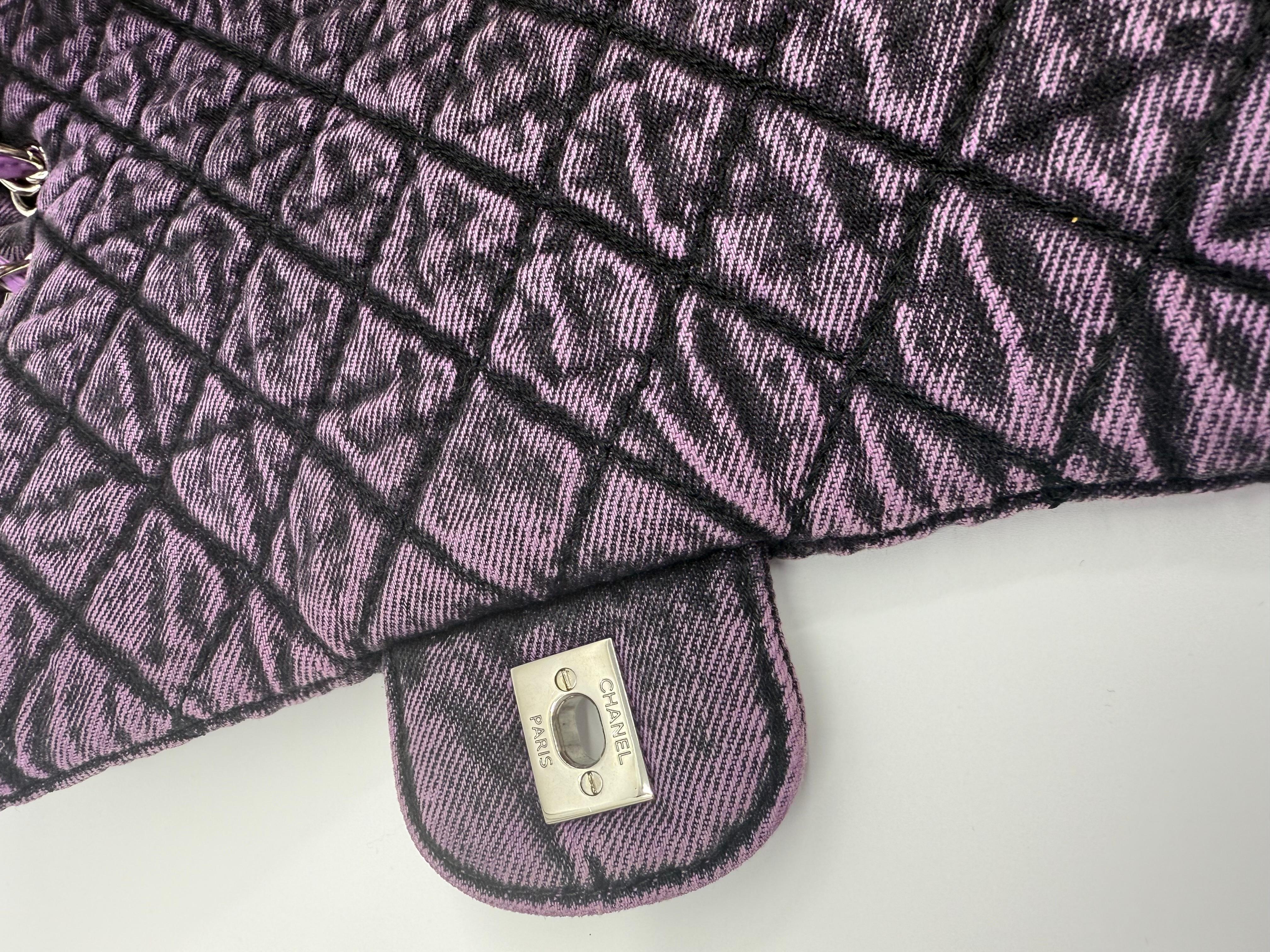Borsa a tracolla Chanel Denimpression Purple Jumbo Denim in vendita 3
