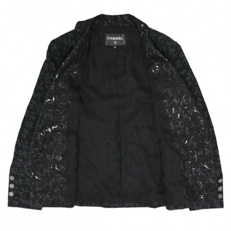Black Chanel Dentelle And Sequins CC Blazer Jacket For Sale
