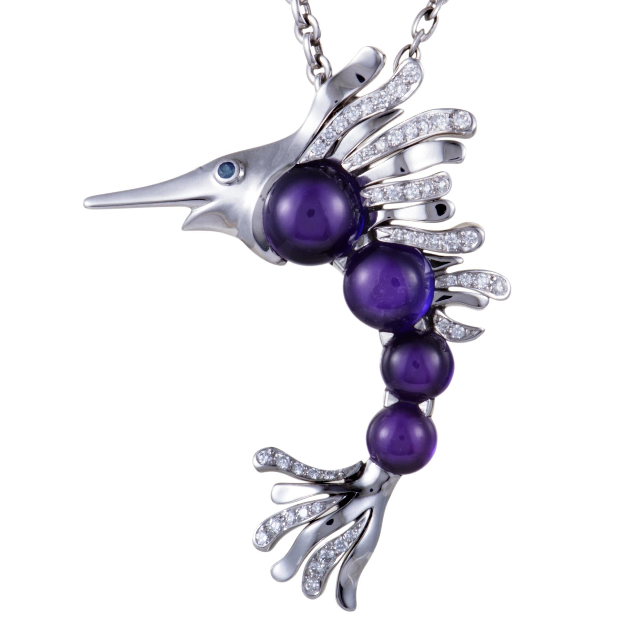Chanel Diamond Amethyst Cabochon White Gold Fish Pendant Necklace In Excellent Condition In Southampton, PA