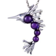 Chanel Diamond Amethyst Cabochon White Gold Fish Pendant Necklace