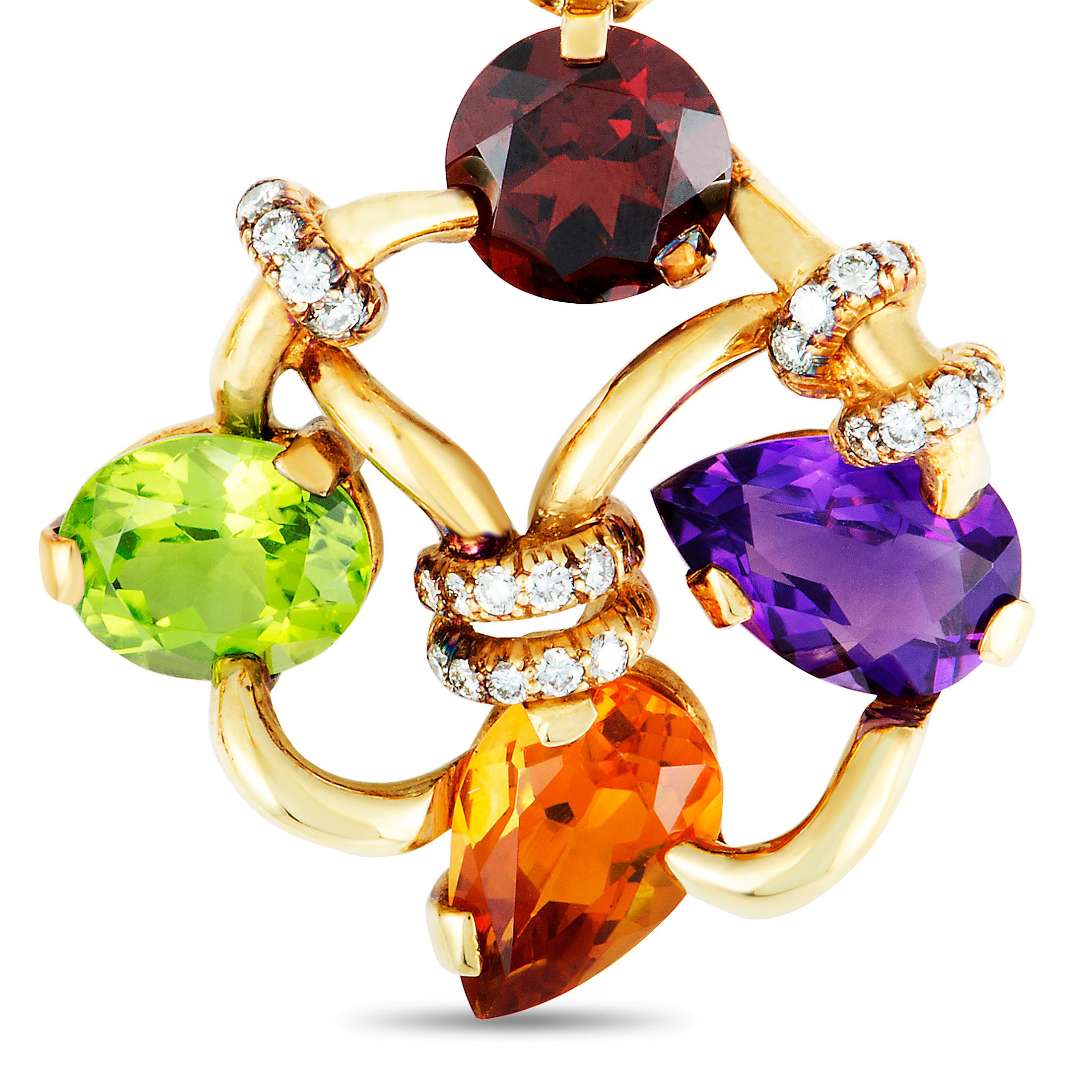 Chanel Diamond, Amethyst, Garnet, Citrine, and Peridot Yellow Gold Earrings In Excellent Condition In Southampton, PA