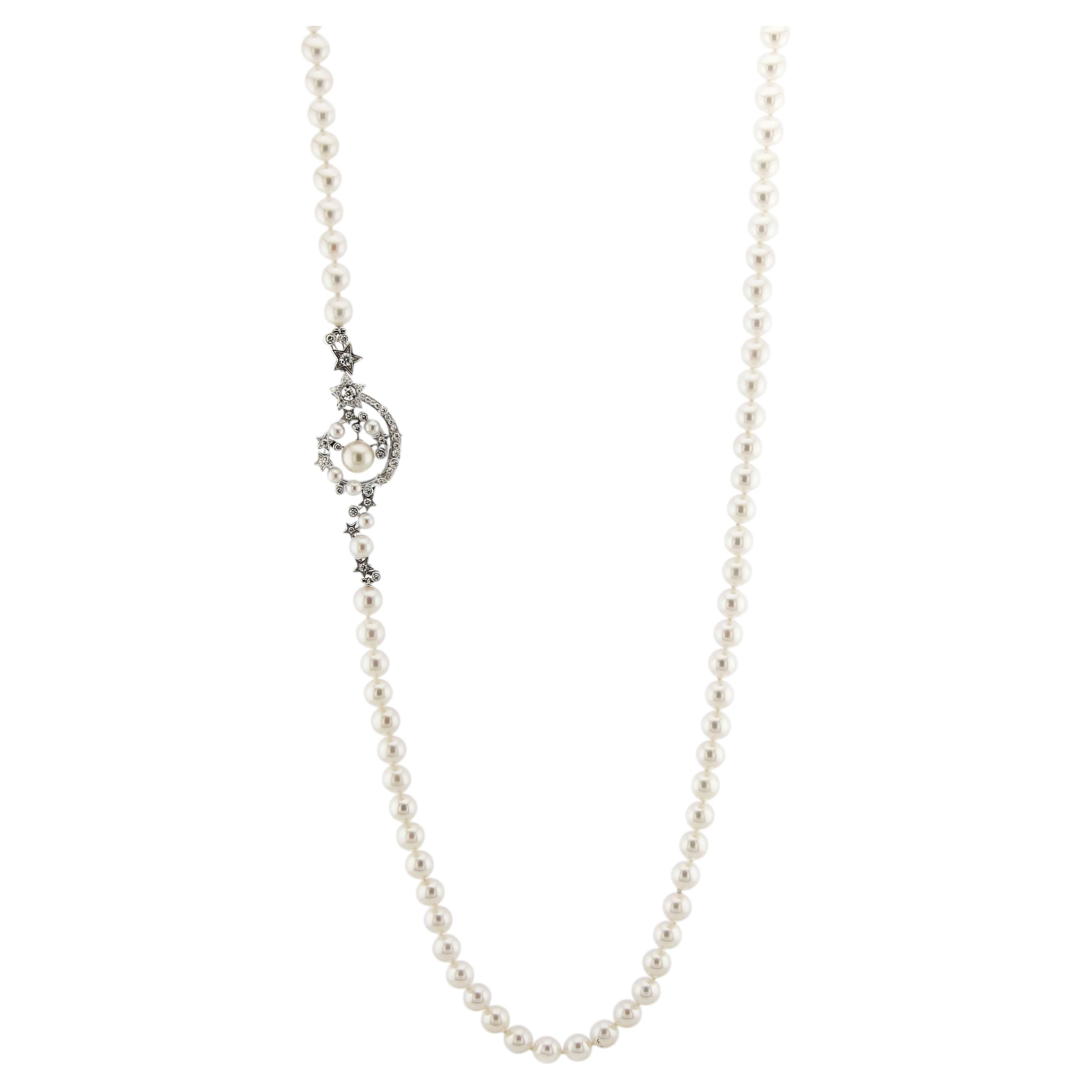 Chanel, Diamond and Pearl 'Comete' Necklace and Bracelet set in 18K White Gold