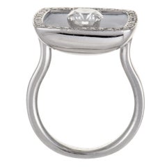 Chanel Diamond and White Enamel Square Cushion White Gold Ring