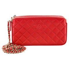 Chanel Diamond CC Double Zip Clutch with Chain Quilted Lambskin