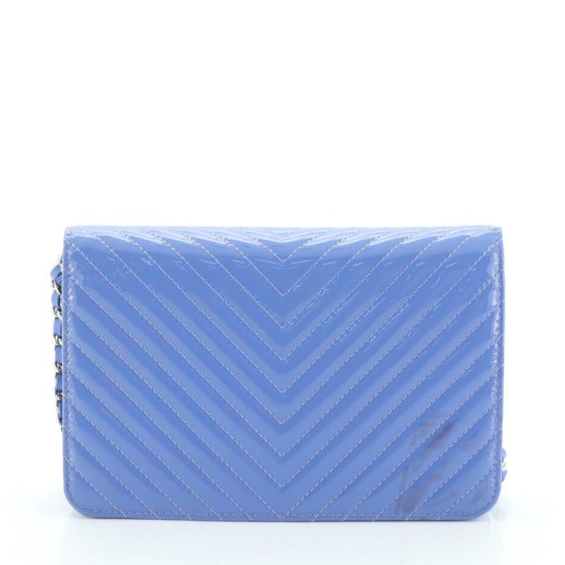 Chanel Diamond CC Wallet on Chain Chevron Patent In Good Condition In NY, NY