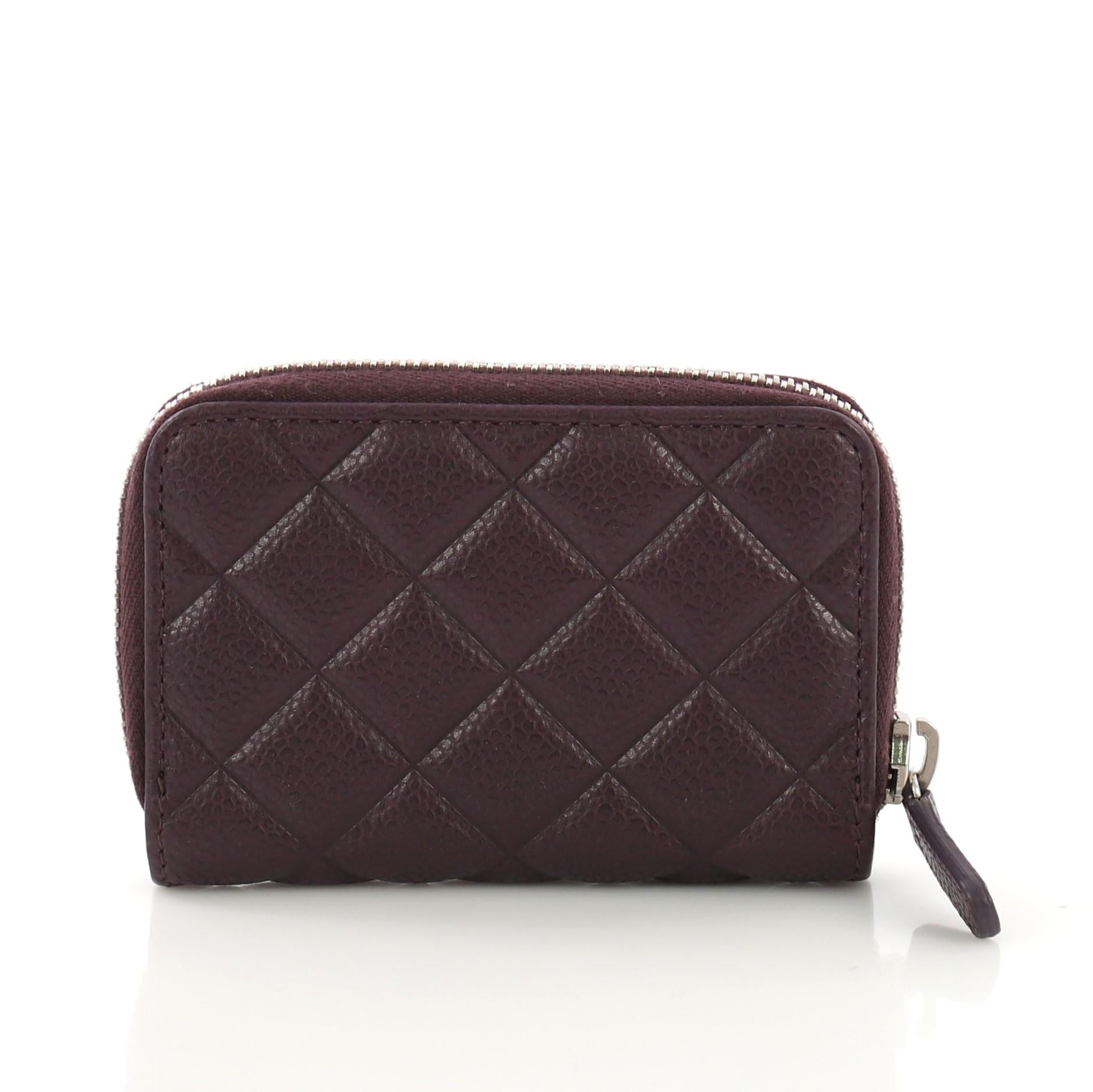 Black Chanel Diamond CC Zip Coin Purse Quilted Caviar Small