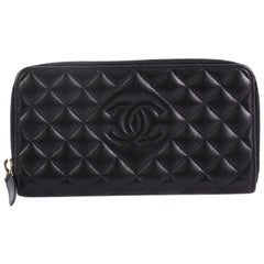 Chanel Diamond CC Zip Wallet Quilted Calfskin Long