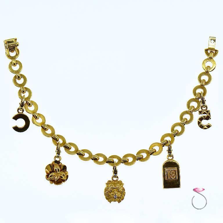 Chanel Diamond Charm Bracelet, Five Charms, 18 Karat For Sale at