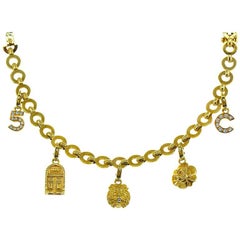 Retro Chanel Diamond Charm Bracelet, Five Charms, 18 Karat