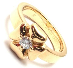 Chanel Diamond Four Leaf Clover Yellow Gold Band Ring