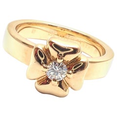 Vintage Chanel Diamond Four Leaf Clover Yellow Gold Band Ring