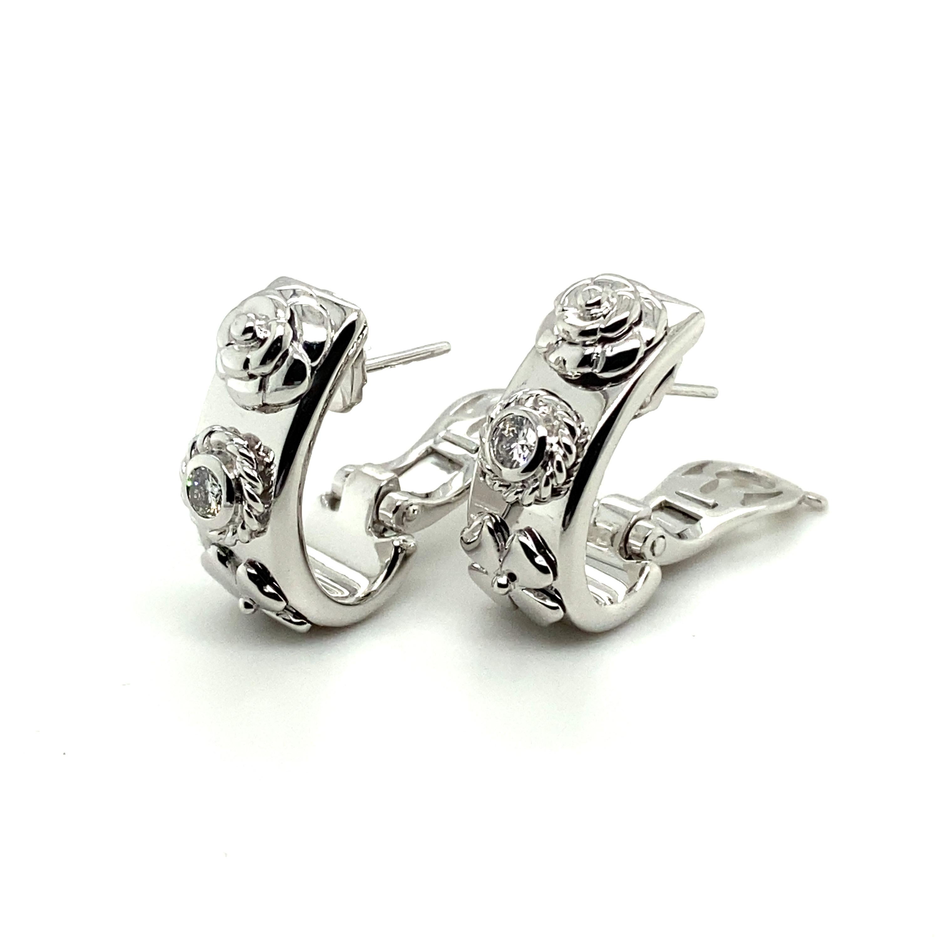 Chanel Diamond Four-Leaf Clovers and Camelia Earclips in 18 Karat White Gold 1