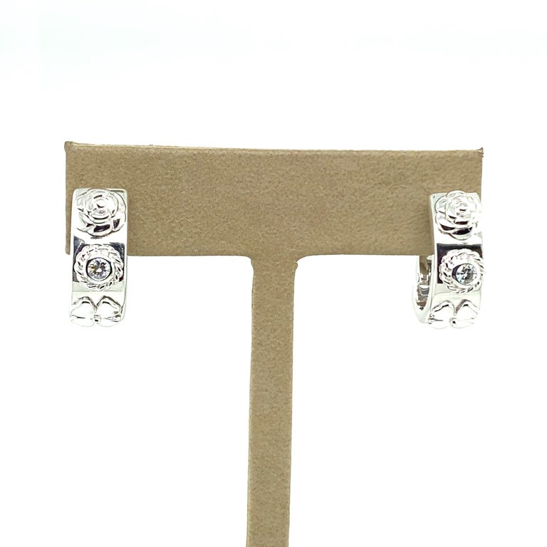 Chanel Diamond Four-Leaf Clovers and Camelia Earclips in 18 Karat White Gold For Sale 3