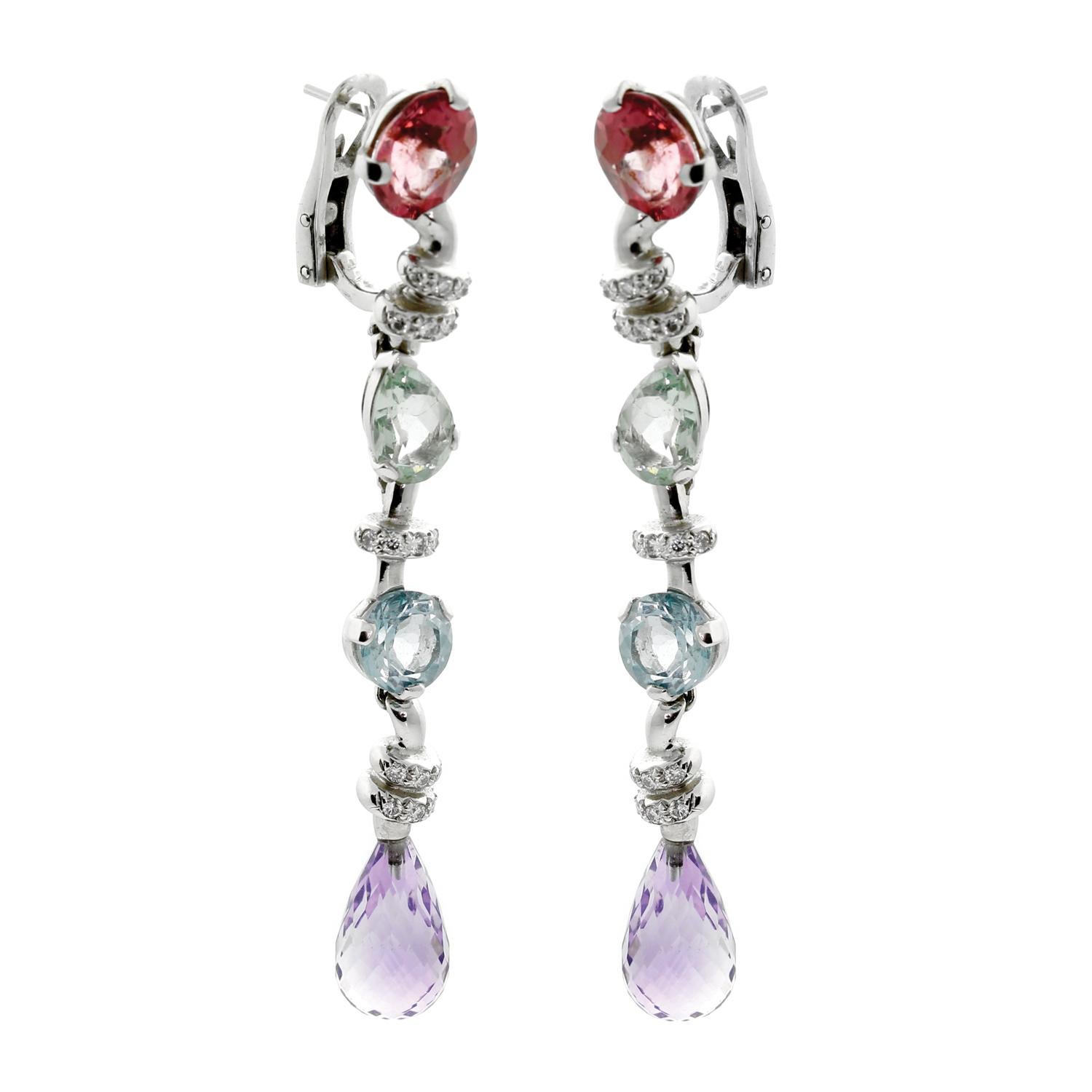 Chanel Diamond Gemstone Drop Earrings In Excellent Condition In Feasterville, PA