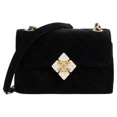 Chanel Diamond Lock CC Flap Bag Quilted Velvet with Crystals Mini