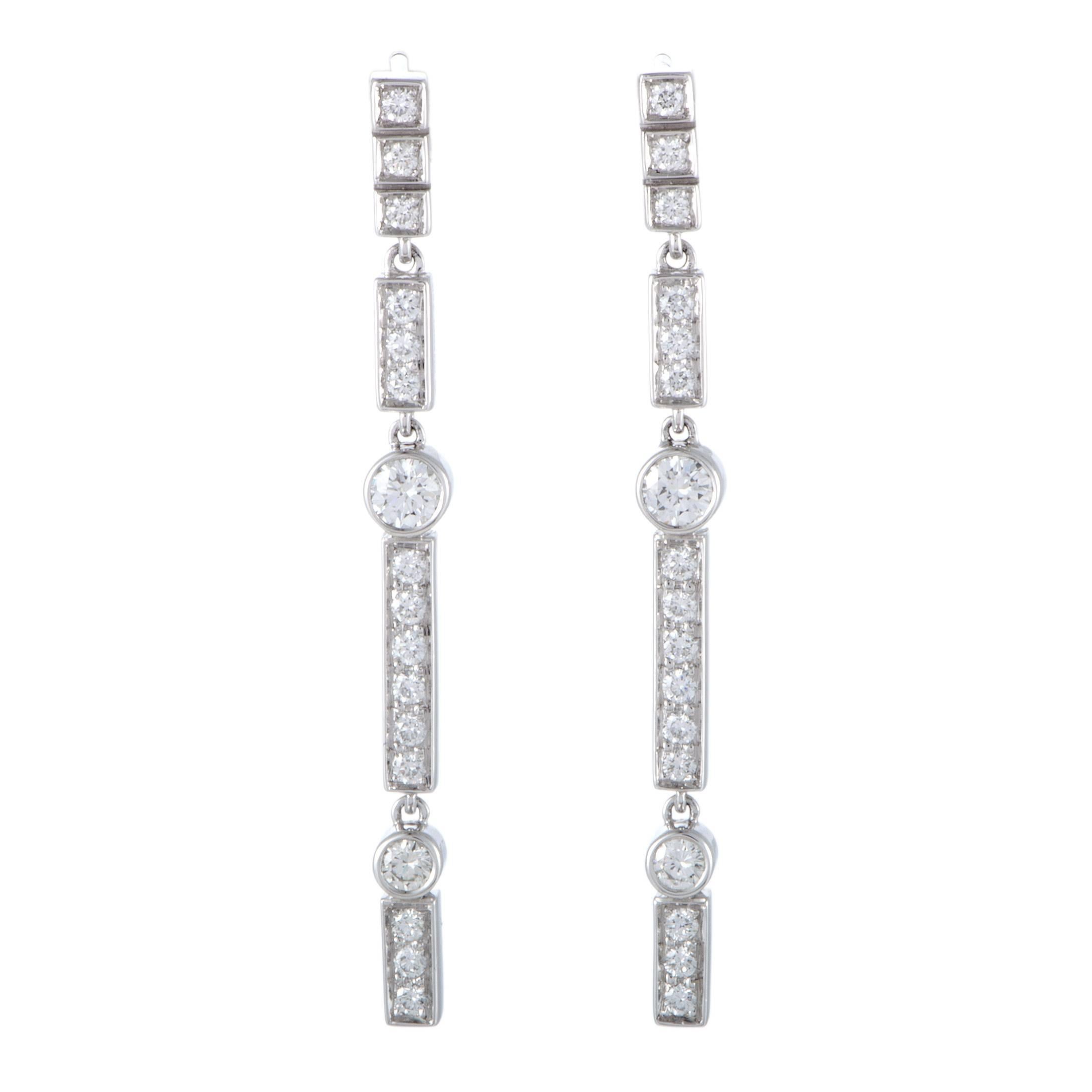 Chanel Diamond Pave White Gold Strand Dangle Earrings