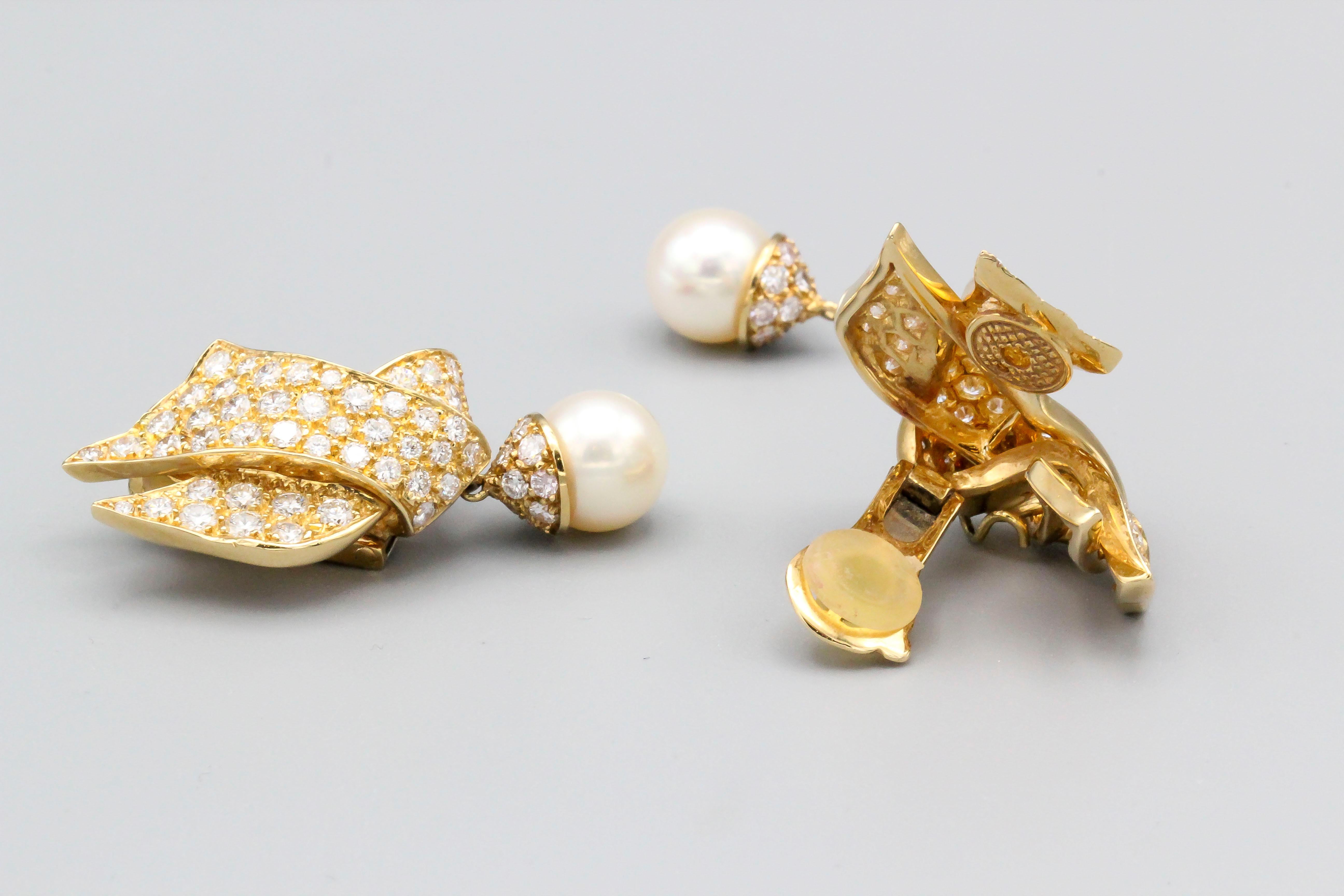 Women's Chanel Diamond Pearl and 18 Karat Gold Day Night Earrings
