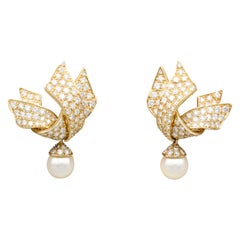 Chanel Diamond Pearl and 18 Karat Gold Day Night Earrings