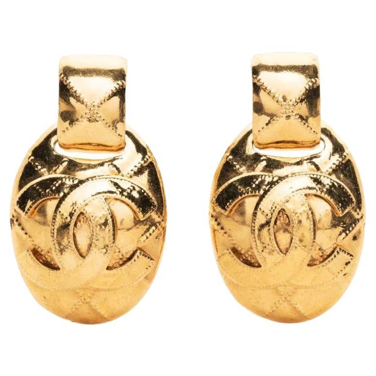 Chanel Diamond Quilted Gold Clip-On Earrings