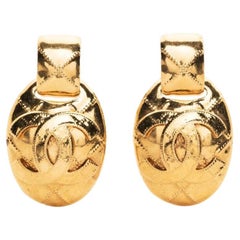 Vintage Chanel Diamond Quilted Gold Clip-on Earrings