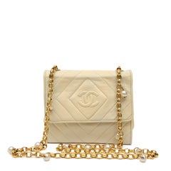 Chanel Diamond Quilted Lambskin Shoulder Bag with Pearl-Embellished Gold Chain S