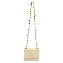 Chanel Diamond Quilted Lambskin Shoulder Bag with Pearl-Embellished Gold Chain S